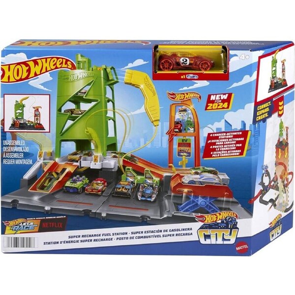 Hot Wheels City Super Recharge Fuel Station With 1:64 Scale Toy Car