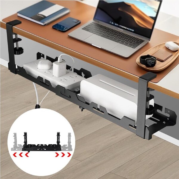 45-72CM Under Desk Management Cable Tray Cord Wire Power Holder Black Extendable