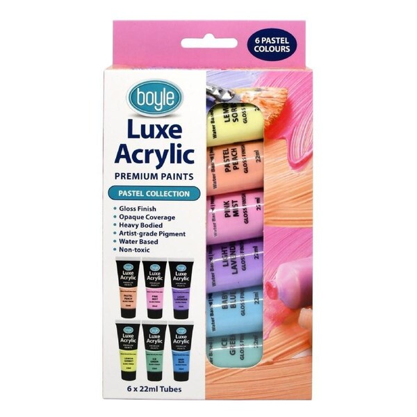 6PK Luxe Acrylic Water-Based 22ml Premium Paint Tube Art/Craft Non-Toxic Pastel