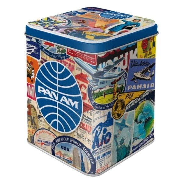 Nostalgic Art Tea Tin 7.5x9.5cm Metal Storage Organiser Pan Am Travel Collage