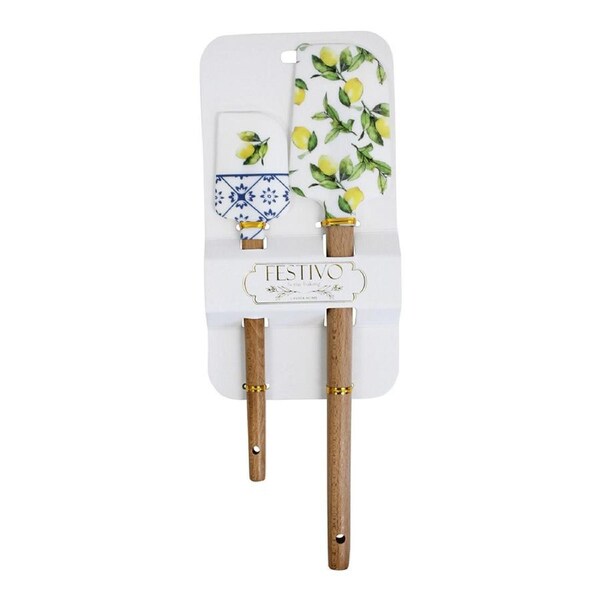 2pc Silicone Wood Spatula Kitchen Baking/Cooking Utensil Cookware Set Lemon