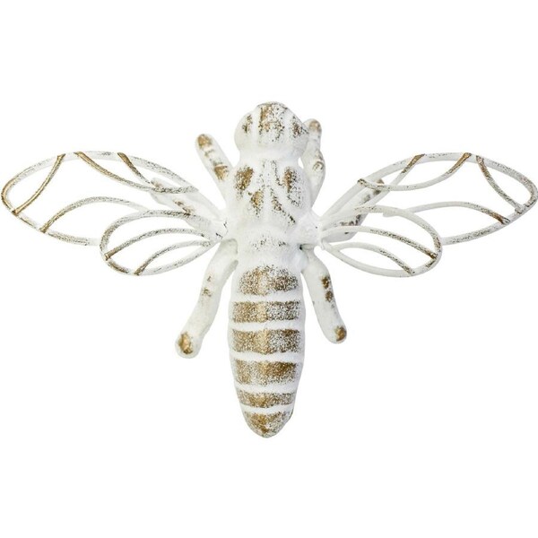 LVD Metal Rustic Bee Sculpture Classic Home Decor Display 13x7cm White/Gold