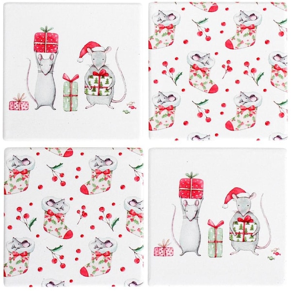4pc LVD Coasters Xmas Mouse Decorative Barware/Serveware Home Kitchen Decor