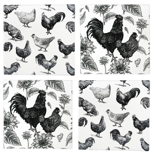 4pc LVD Ceramic Coasters Roosters Mat/Pad Home/Kitchen Decor 9.5cm Square