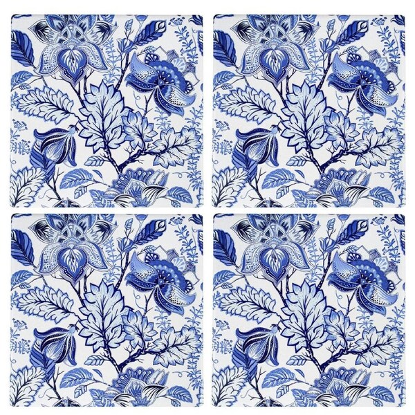 4pc LVD Ceramic Coasters Hamptons Mat/Pad Home/Kitchen Decor 9.5cm Sqr Blue
