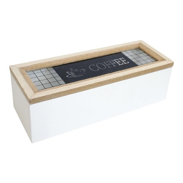 MDF/Glass 24cm Coffee Box Home/Kitchen Decorative Organiser Small White/Natural
