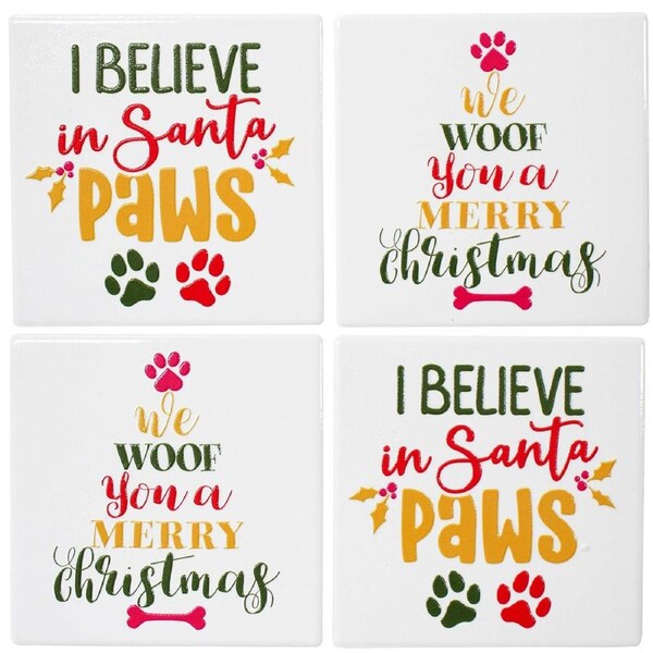 4pc LVD Coasters Santa Paws Decorative Barware/Serveware Home Kitchen Decor