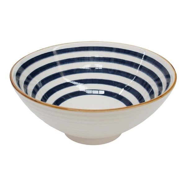 Ceramic 20cm Noodle Bowl Stripe Serving Ramen/Soup Round Dish Dinnerware White