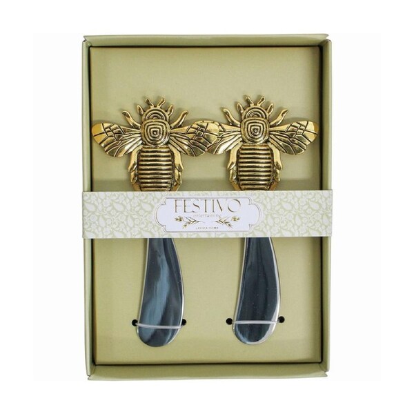 2pc Metal Bee 14.5cm Butter Spreader Set Kitchen Utensil Cutlery Gold/Silver