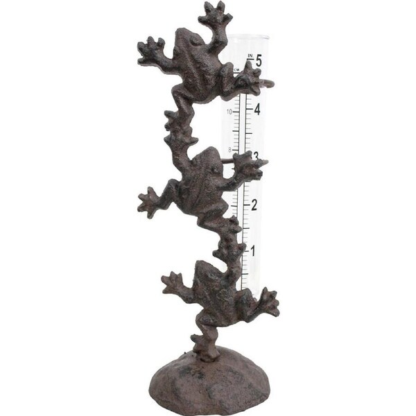 LVD Cast Iron Rain Gauge Frogs Home/Garden Decor Outdoor Display 7x20cm Brown