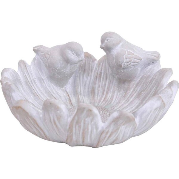 LVD Concrete Bird Water Bath Small Home/Garden/Patio Decor 19x18cm White