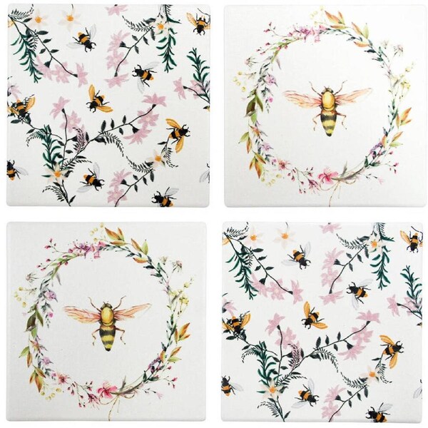 4pc LVD Ceramic Coasters Square Kitchen/Tabletop Decor 9.5x9.5cm Pretty Bees