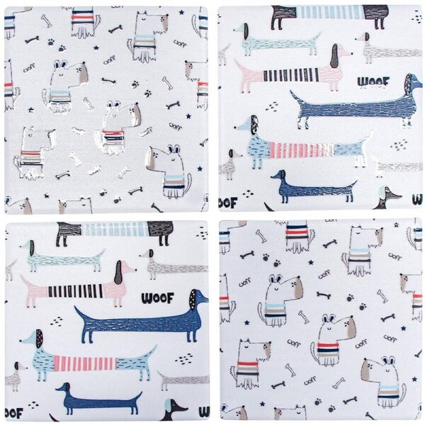 4pc LVD Ceramic Coasters Home/Dining Table Protector Square 9x9cm Doggos