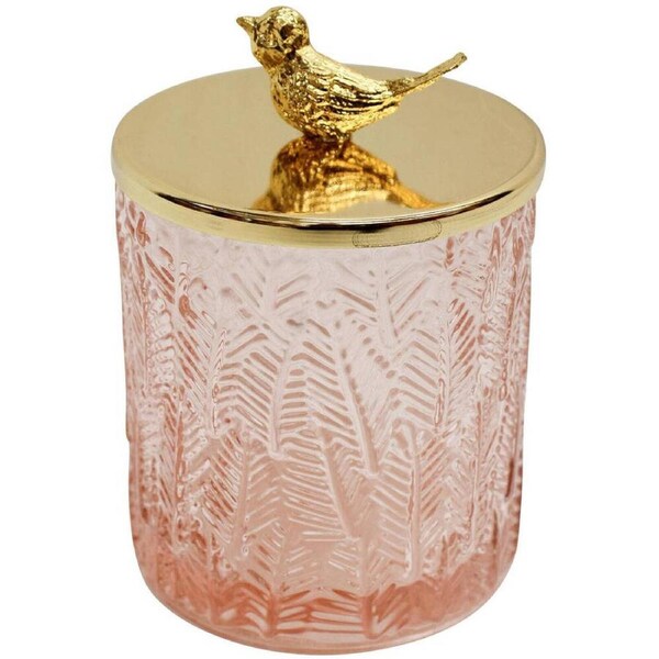 LVD Glass Trinket Box Storage Home Tabletop Decor Round 13cm Bird Oasis