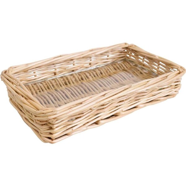 LVD Tray Utility Basket Storage Organiser Rect 10x20cm Willow/Glass Natural
