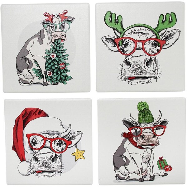 4pc LVD Coasters Xmas Cows Decorative Barware/Serveware Home Kitchen Decor