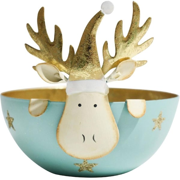LVD Metal Rudolf Bowl Large Home/Living Room Christmas Decor 15x15cm Aqua