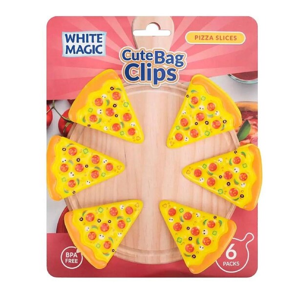6pc White Magic Cute Novelty Bag Seal Storage Kitchen Clips - Pizza Slices