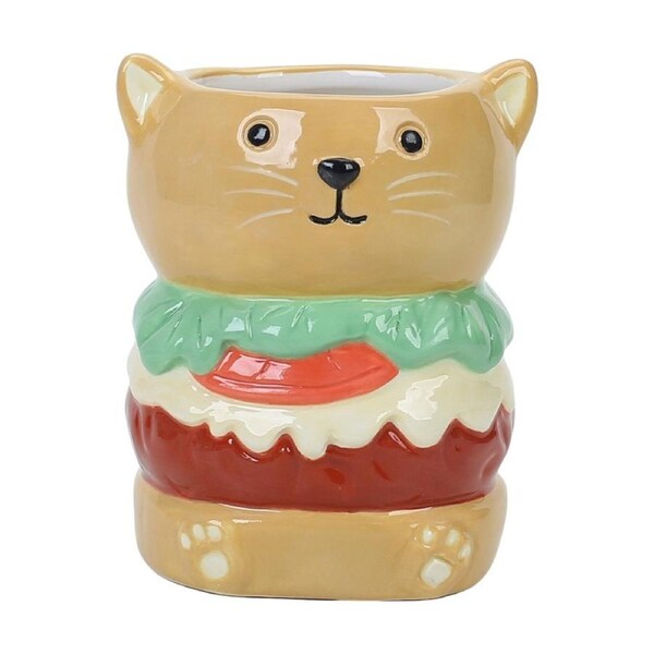 Urban Burger Cat Planter Brown 10cm Home Decorative Outdoor Garden Decor