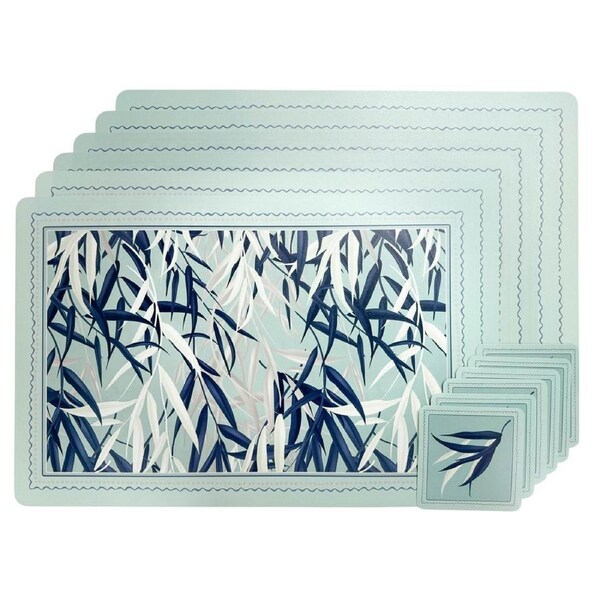 12pc Urban Eucalyptus Floral Placemats and Coasters Kitchen Decor Tableware