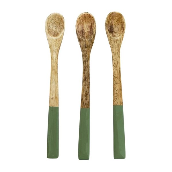 3pc Urban 15cm Mango Wood Mini Serving Spoons Kitchen Utensil Green/Natural