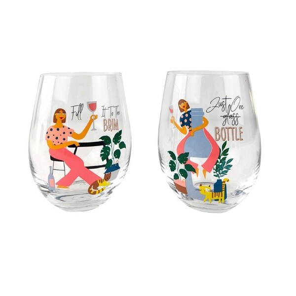 2pc Urban 13cm Wine Glass Just One Bottle Fill it to The Brim Drinking Cup Set