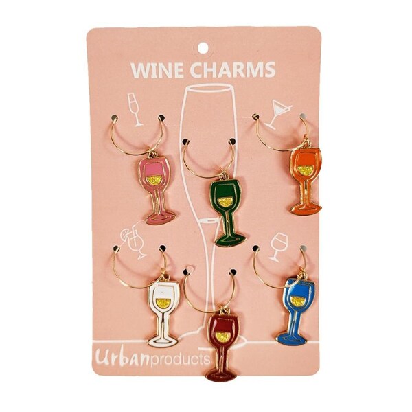 6pc Urban Wine O'Clock 4cm Metal/Enamel Wine Charms Drink Ring Tag