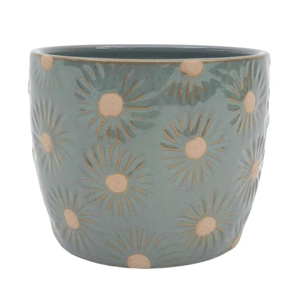Urban Embossed Daisy Planter Turquoise 9cm Decorative Outdoor Garden Decor