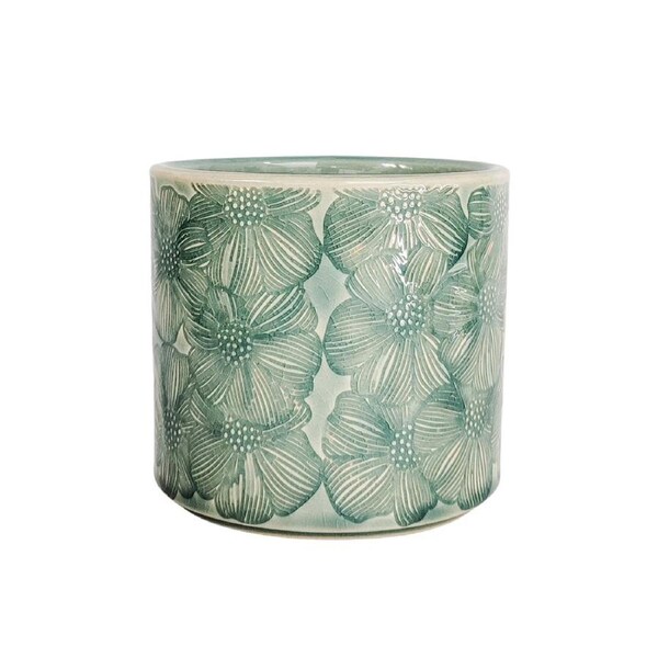 Urban Products Etched Flower Pattern Planter Home Garden Decor Turquoise 12cm