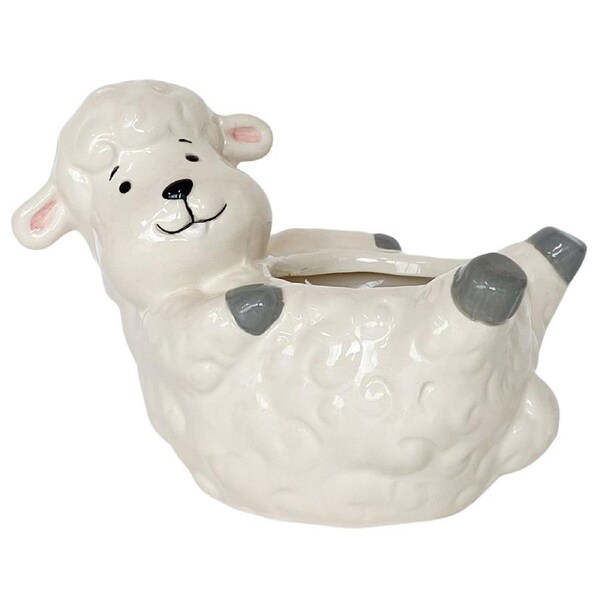 Urban Products Reclining Sheep Themed Planter Home Garden Decor White 17cm