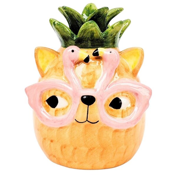 Urban Products Tropicana Cat Pineapple Themed Vase Home Decor Orange 13cm