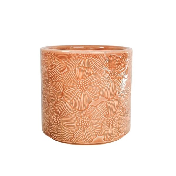 Urban Products Etched Flower Pattern Planter Home Garden Decor Salmon 12cm
