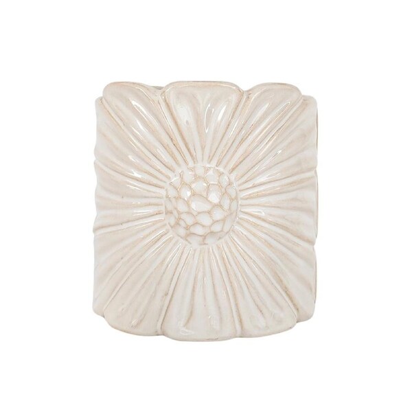 Urban Products Daisy Themed Plant Pot Home Garden Decor Planter White 11cm