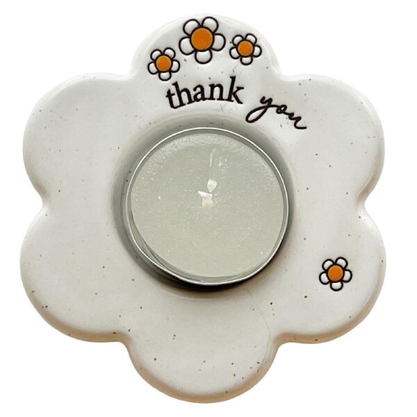 Urban Thank you Daisy Tealight Holder White 9cm Keepsake Present Ceramic