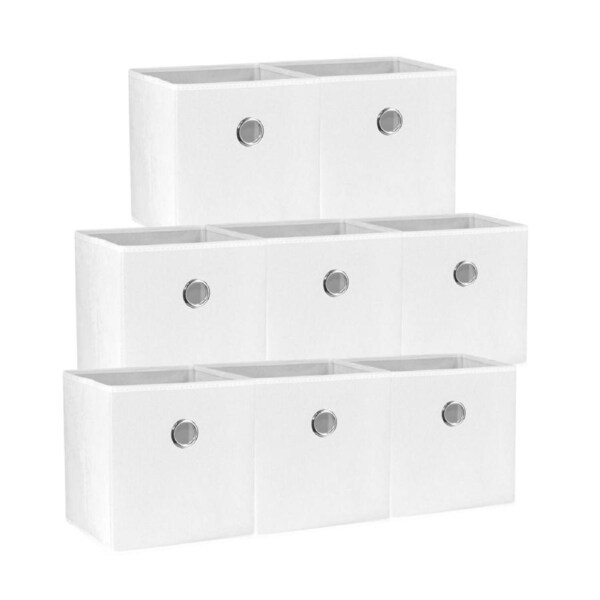 SORTI 27x28x27 CM White 8X Pack Foldable Folding Storage Cube Storage Box Bookcase Fabric Cube Toy Organiser