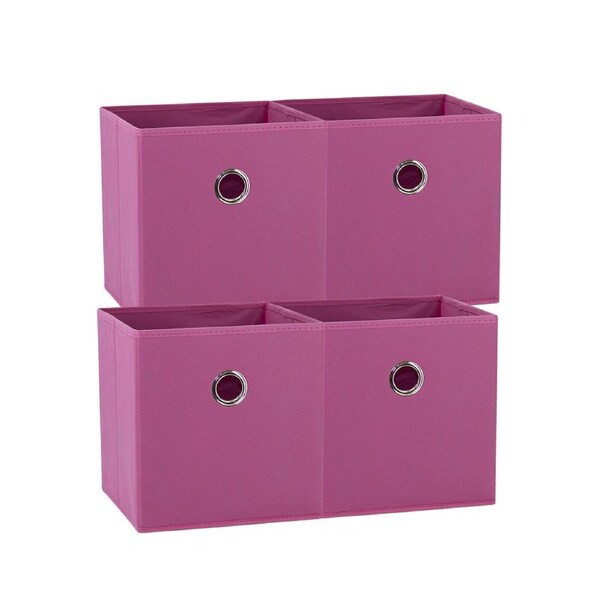 SORTI 27x28x27 CM Dark Pink 4X Pack Foldable Folding Storage Cube Storage Box Bookcase Fabric Cube Toy Organiser