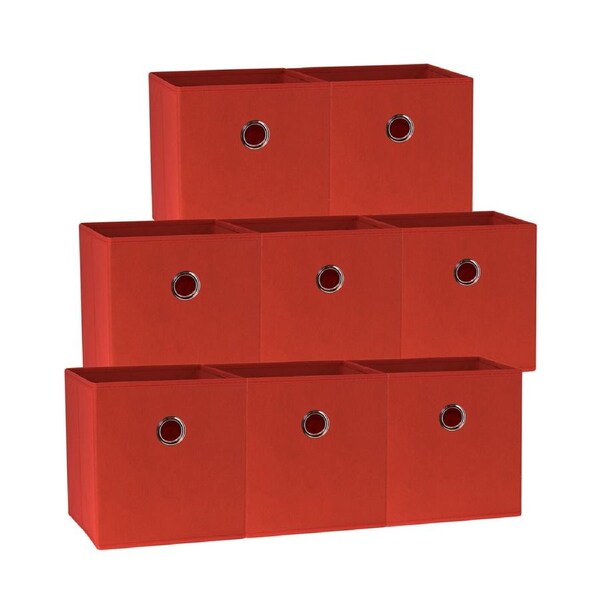 SORTI 27x28x27 CM Red 8X Pack Foldable Folding Storage Cube Storage Box Bookcase Fabric Cube Toy Organiser