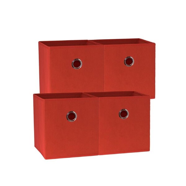 SORTI 27x28x27 CM Red 4X Pack Foldable Folding Storage Cube Storage Box Bookcase Fabric Cube Toy Organiser