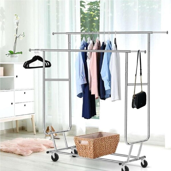 Garment Rack Clothes Rack, With wheels, Casters, Clothing Racks with Hanging Rods, Freestanding Closet Metal Wardrobe Closet
