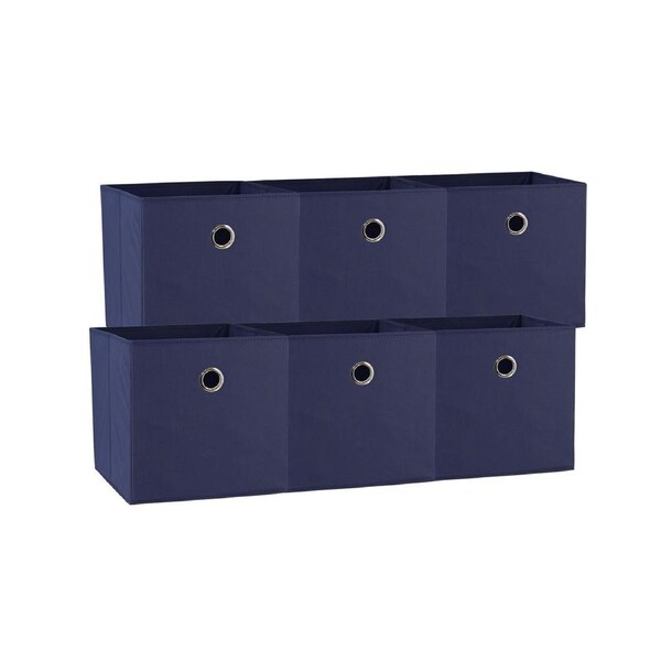 SORTI 33x37x33 CM Dark Blue 6X Pack Foldable Folding Storage Cube Storage Box Bookcase Fabric Cube Toy Organiser
