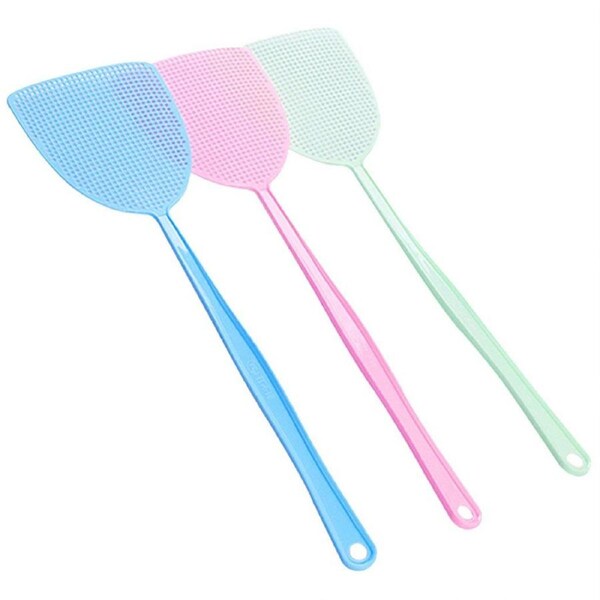 Plastic Fly Swatter Manual Swat Pest Control with Long Handle Assorted - 6pcs