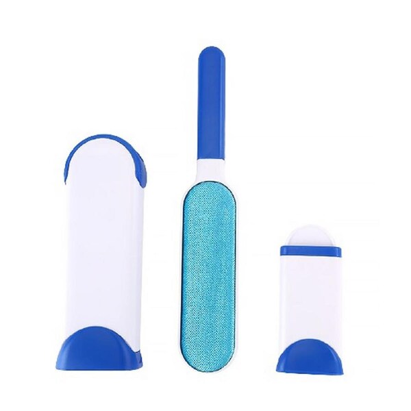 1 Set Pet Hair Removal for Sofa Furniture Clothing Pet Fur Lint Double-Sided Brush with Self-Cleaning Base-DarkBlue
