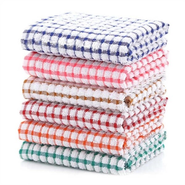 6 Pack Kitchen Dish Towels 42 x 64CM Cotton Lattice Dish Rags for Washing Drying Dishes-Mixed Color