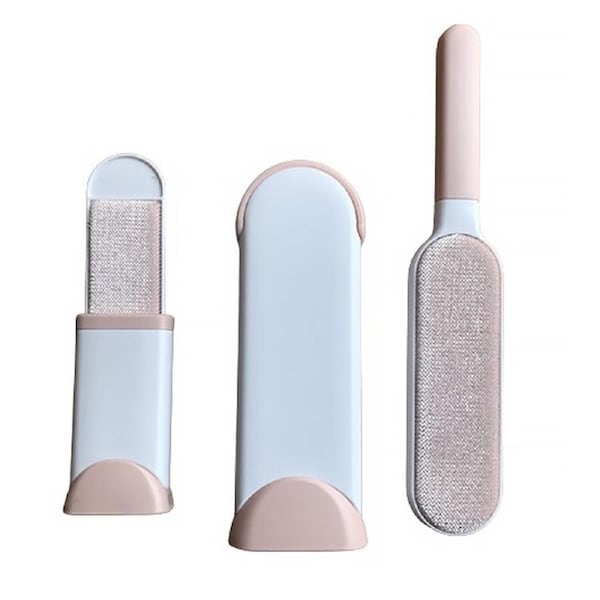 1 Set Pet Hair Removal for Sofa Furniture Clothing Pet Fur Lint Double-Sided Brush with Self-Cleaning Base-Pink