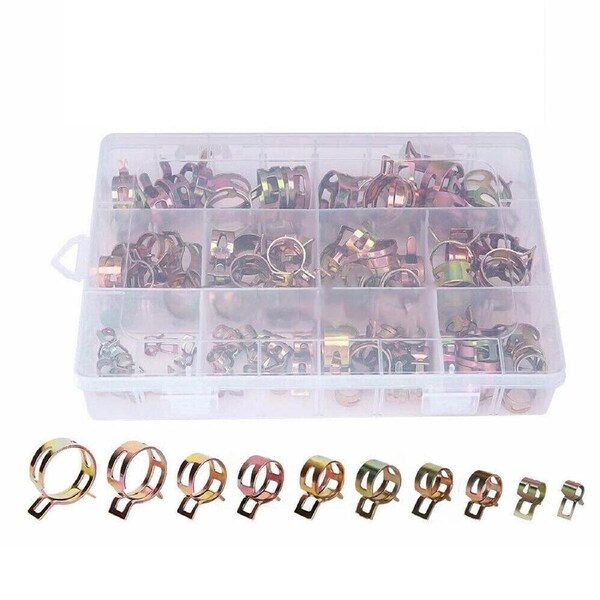 Steel Spring Clip Hose Clamps 6-22mm Adjustable Range Worm Gear Stainless - 100pcs