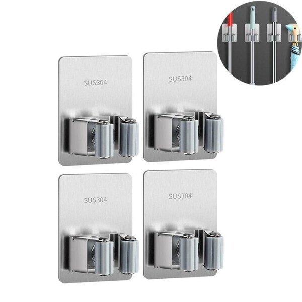 4 Pcs Broom Mop Holder 304 Stainless Steel Self Adhesive Rack for Garage