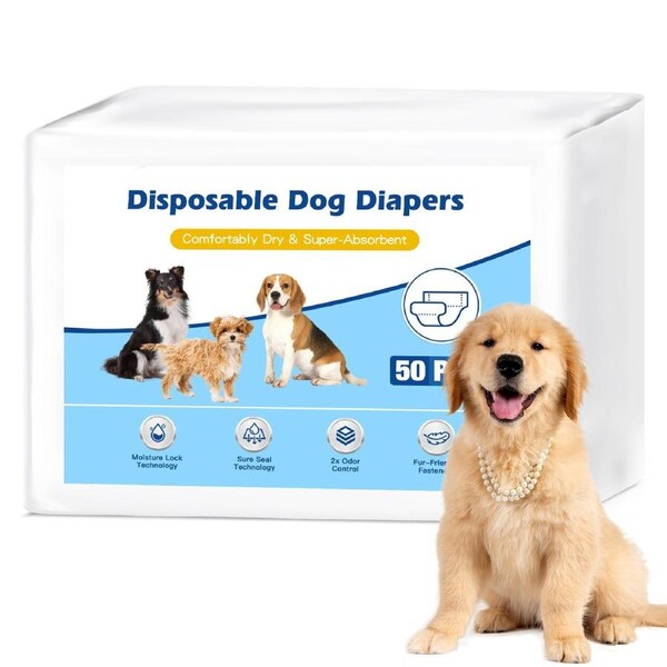 Advwin 50pcs Dog Diapers Male Disposable Pet Dog Wraps Male Super Absorbent
