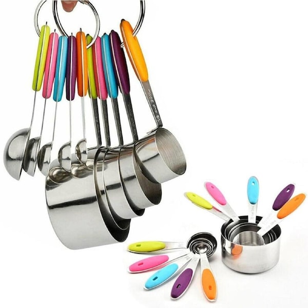 Measuring Spoons Cups Stainless Steel Baking Teaspoon Kitchen Gadget Kit - 10pcs