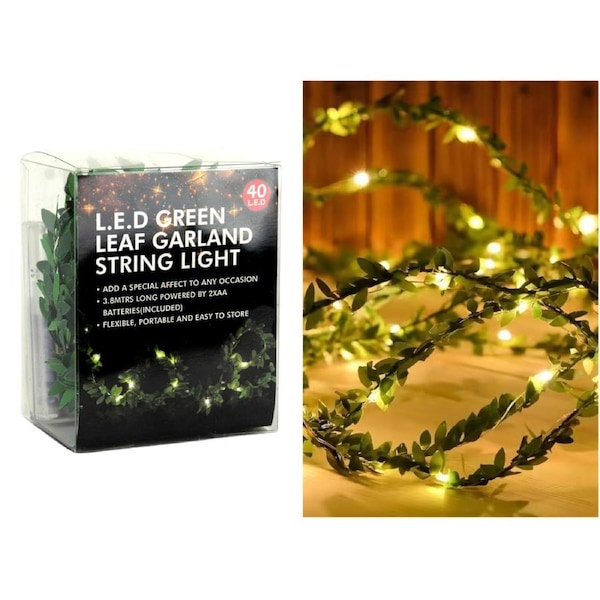Green Leaf Battery Operated LED String Lights