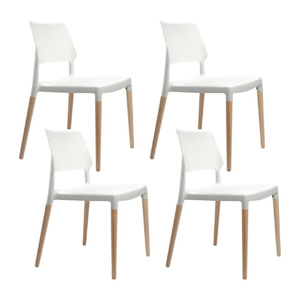 Set of 4 White Dining Chairs Wooden Legs Stackable Modern Kitchen Cafe Furniture